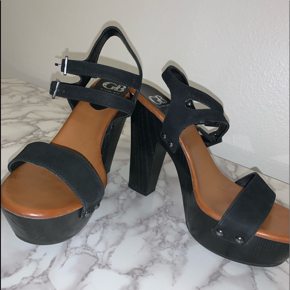 GIANNI BINI Black suede platform studded heel